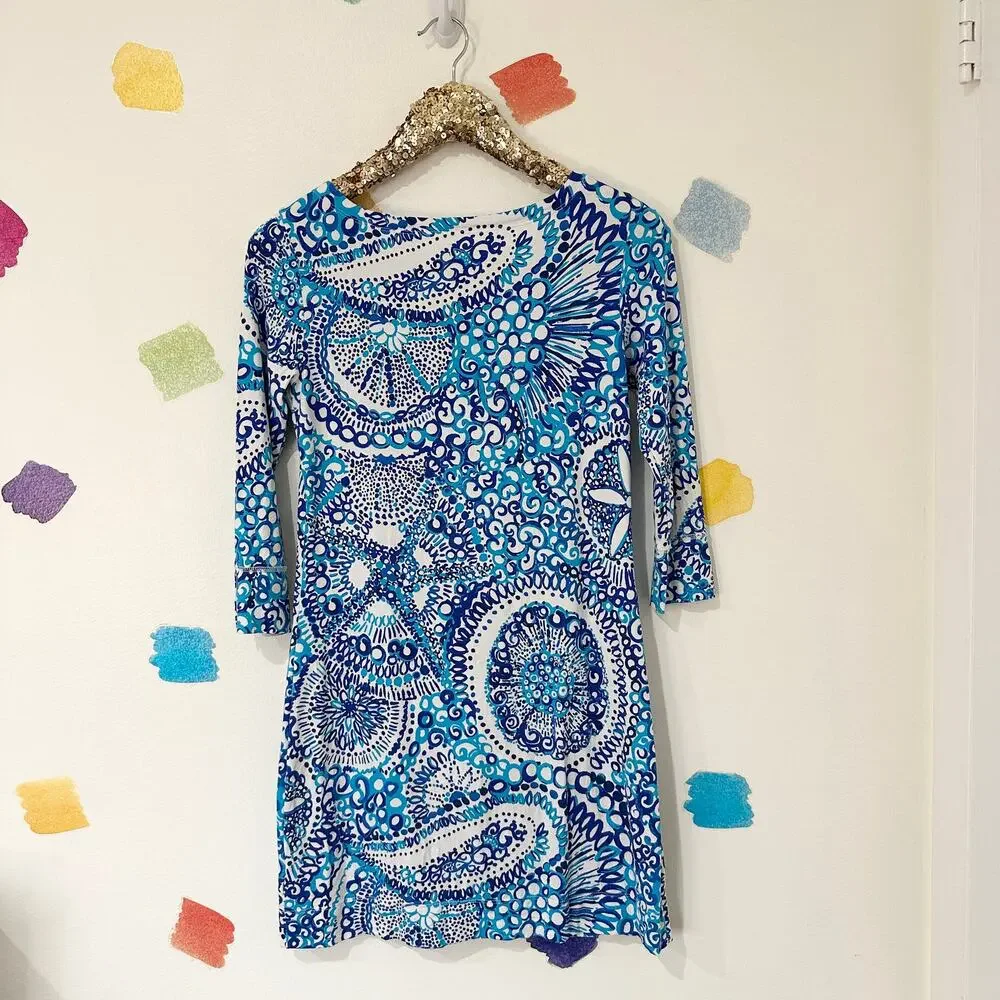 S Lilly Pulitzer Blue Paisley Ophelia 100% Cotton Dress